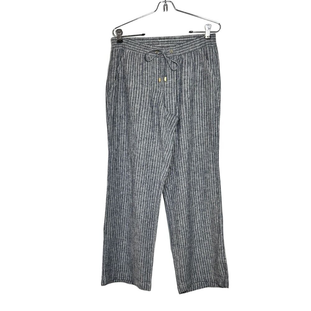 Ellen Tracy Striped Pull-On Linen Blend Wide Leg Pant in Blue/White - Sz S